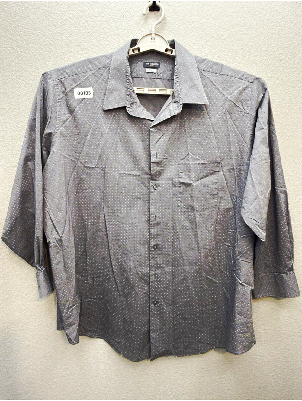 Van Heusen Flex Big Fit Stretch Geometric Gray/Blue Dress Shirt BIG 19 34/35